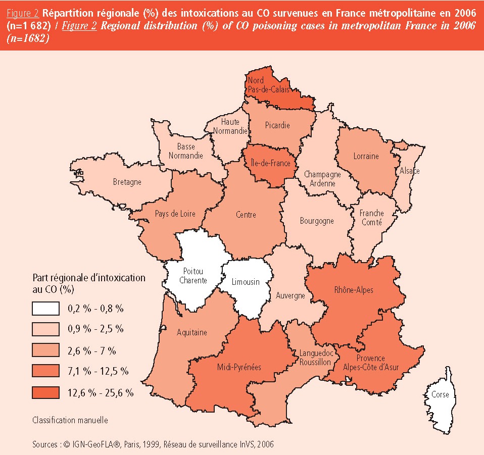 Répartition par région des intoxications au CO